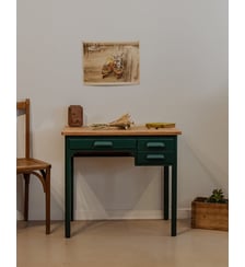 Bureau enfant en bois vert sapin Edouard N°665- Produit chiné Debongout