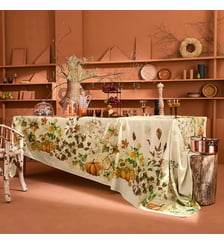 Nappe lin & coton lavé 190 g/m² imprimé orange beige Delices d'automne potiron Garnier Thiebaut