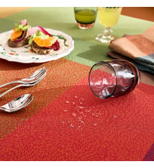 Set pur coton enduit 220 g/m² motif jacquard vert orange Mille baies shetland Garnier Thiebaut