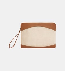 Pochette zippée en toile coton et cuir grainé Le Tanneur