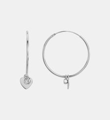 Créoles Jamais sans Toi | Médaille Coeur en Argent avec diamant blanc La Garçonne Diamant