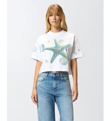 T-shirt court avec imprimé et appliqués Pinko