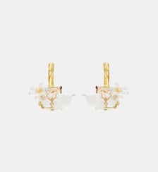 Boucles d'oreilles dormeuses pierre facettée, Ballerine et Fleur de Lys blanche Les Néréides