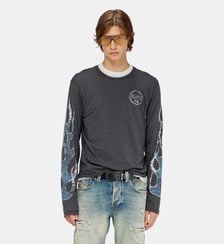 T-shirt manches longues en jersey flammé avec imprimé craquelé Diesel