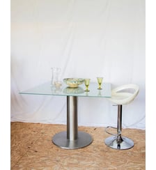 Table à manger en verre et acier Karla N°1128- Produit chiné Debongout