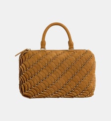 Sac Boston en cuir camel avec finitions dorées Rabanne