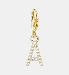 Thomas Sabo Pendentif Charm lettre A avec pierres blanches plaqué or doré or jaune 18 carats, Argent sterling 925 Thomas Sabo