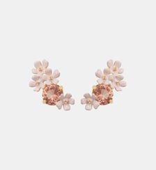 Boucles d'oreilles tiges fleurs de verveine et pierre ronde Les Néréides