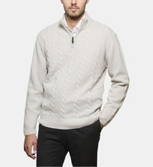 Pull torsadé ecru à col zippé en laine et cachemire Atelier Privé