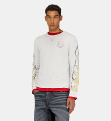 T-shirt manches longues en jersey flammé avec imprimé craquelé Diesel