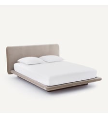 Lit double avec sommier assemblé, en velours, et base en noyer AM.PM