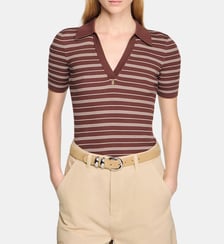Pull à rayures col polo V Sandro