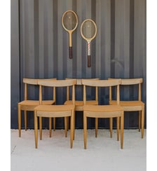 Lot de 5 chaises en bois et tissu beige Alma N°1489- Produit chiné Debongout