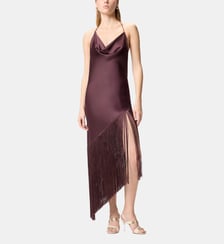 Haut asymétrique frangé en satin Pinko