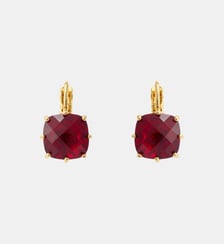 Boucles d'oreilles dormeuses Diamantine pierre carrée Rouge Grenat Les Néréides