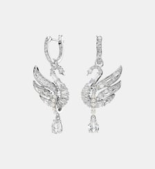 Boucles d'oreilles Swan, Cygne, Métal rhodié Swarovski