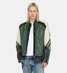 Veste biker en cuir perforé bicolore Diesel