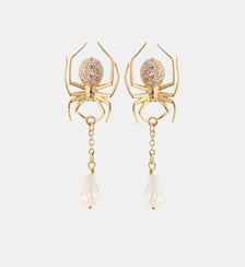 Boucles d'oreilles tiges pendantes araignée dorée et pierre taillée Les Néréides