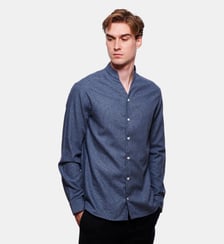 Chemise flanelle motifs mini pied de poule marine coupe droite Atelier Privé