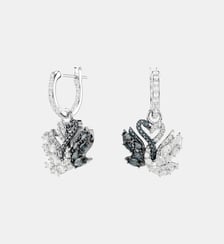 Pendants d'oreilles Swan, Cygne, Noires, Finition mix de métal Swarovski