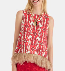 Top La Scala With Feathers Clover Red La DoubleJ