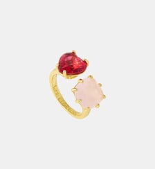 Bague ajustable toi et moi pierres cœur et carrée La Diamantine Rosa Centifolia Les Néréides