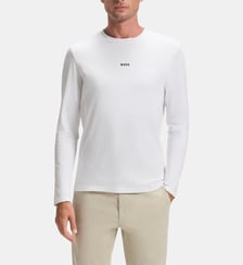 T-shirt droit manches longues en coton stretch BOSS