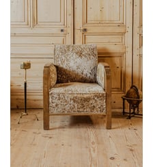 Fauteuil en bois et velours beige Ernest N°1028- Produit chiné Debongout