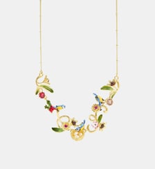 Collier nid doré, mésanges, perles et pierres roses Les Néréides