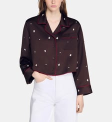Chemise brodée perles et strass Sandro