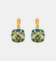 Boucles d'oreilles dormeuses pierre carrée la diamantine acqua azzura Les Néréides
