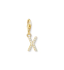 Thomas Sabo Pendentif Charm lettre X avec pierres blanches plaqué or doré or jaune 18 carats, Argent sterling 925 Thomas Sabo