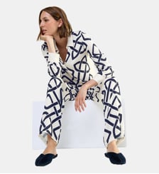 Pyjama col tailleur en satin de viscose, Entrelac Laurence Tavernier