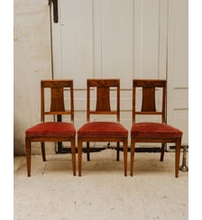 Lot de 3 chaises en bois et tissu rouge Claude N°1705 - Produit chiné Debongout
