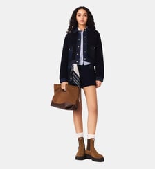 Blouson bouclette et détails denim Maje