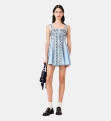 Robe courte brodée en lin mélangé Maje