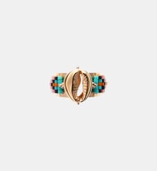 Bague réglable cabochon coquillage et perles tissées ZENITH Hipanema