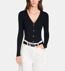 Cardigan côtelé à boutons fantaisie Sandro