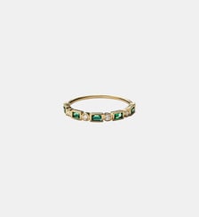 Bague en or jaune 9 carats avec émeraudes vertes et diamants Aristocrazy