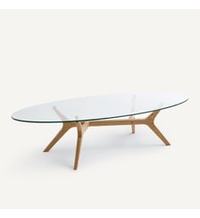 Table basse ellipse, chêne et verre AM.PM