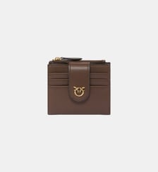 Petit portefeuille en cuir lisse à logo Pinko