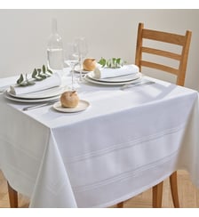 Nappe pur coton antitache motif jacquard blanc Signature blanc Garnier Thiebaut