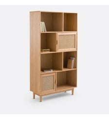 Etagère bibliothèque, plaqué chêne et rotin La Redoute Interieurs