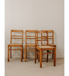 Lot de 4 chaises en bois et cannage Claude N°1704 - Produit chiné Debongout