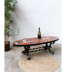 Table basse ovale en céramique orange et noir Donna N°1602- Produit chiné Debongout