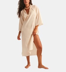 Caftan long tissu texturé Malta coton Robin Collection