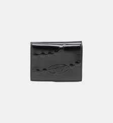 Portefeuille à trois volets en cuir avec motif de chaîne embossé Diesel