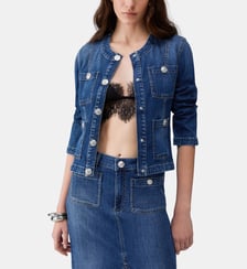 Veste en denim avec strass avec boutons logotés Liu Jo