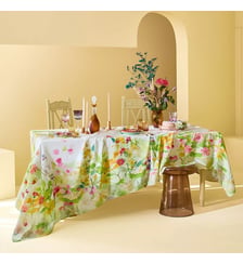 Nappe lin & coton lavé 150 g/m² imprimé rose jaune vert Souffle fleuri printemps Garnier Thiebaut