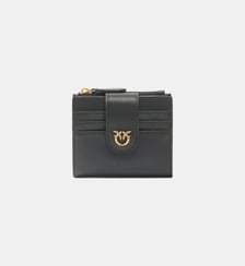 Petit portefeuille en cuir lisse à logo Pinko